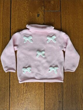 Mud Pie Pink Knit Sweater with White Bows